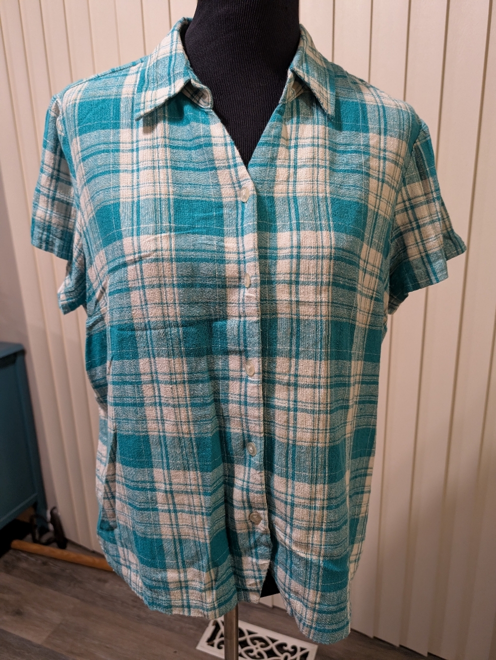 Christopher & Banks Short Sleeve Plaid Button Down